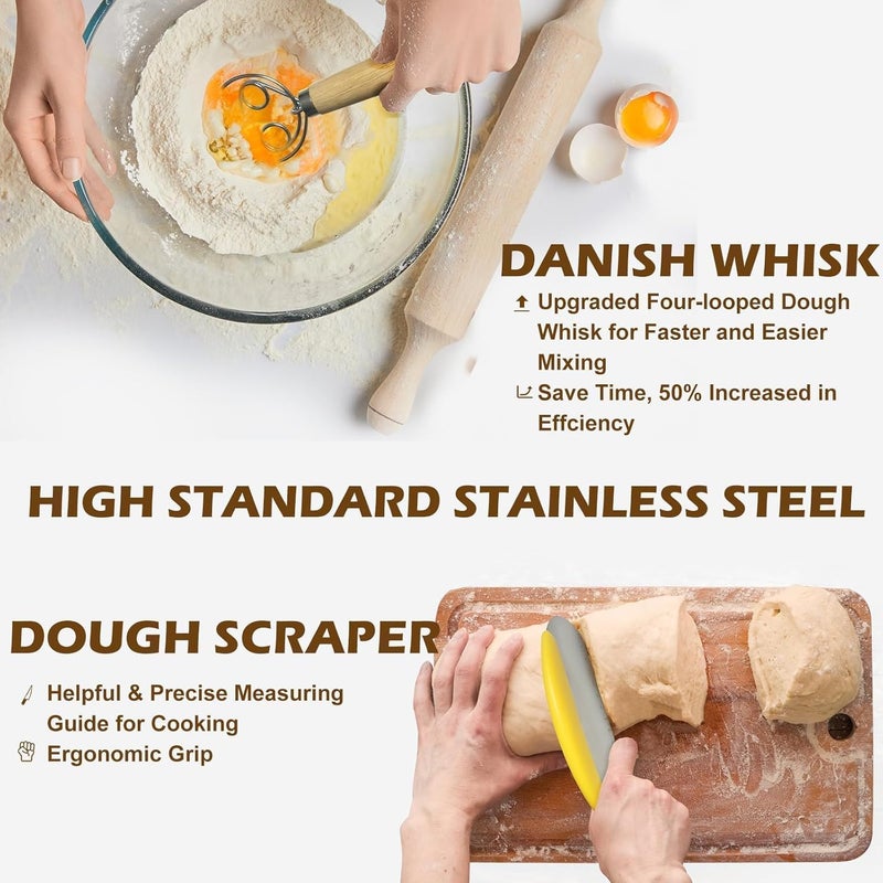 Neddie Banneton Bread Proofing Baskets Set Sourdough Bread Baking tools sourdough starter kit Bread Making Baking Fermentation with 9 Inch Round & 10 Inch Oval Woven vine Basket Gift Set - Image 4